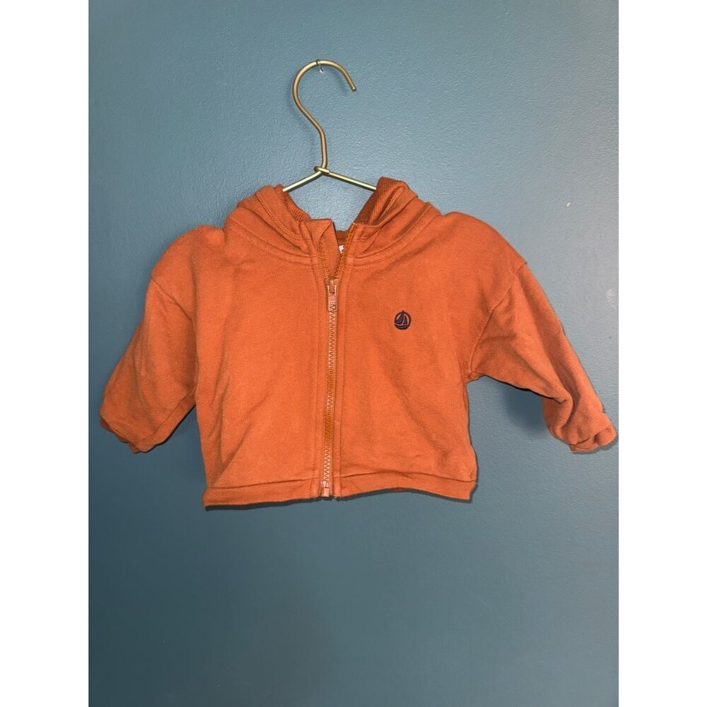 Petit Bateau Orange Hooded Zip Jacket with Navy Sail Emblem